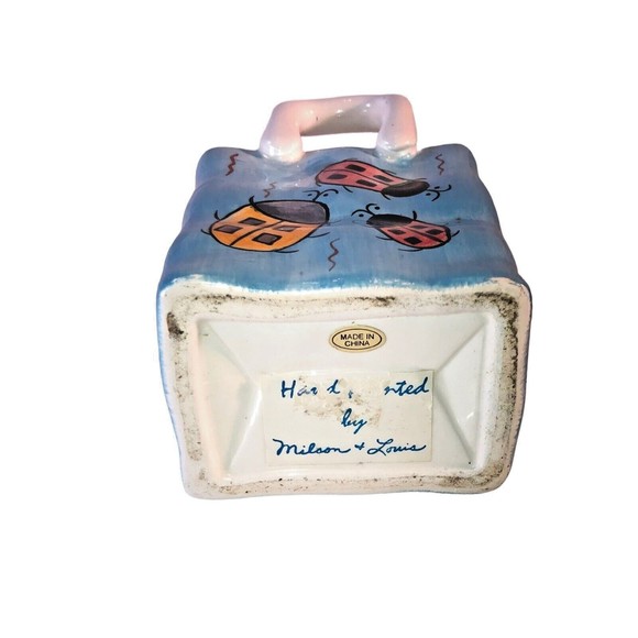 Milson & Louis Hand Painted Lady Bug Ceramic Bag Vase Planter Vintage Signed - Picture 7 of 10